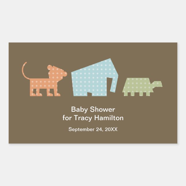 Pegatina Rectangular Baby Shower de animales salvajes (Anverso)