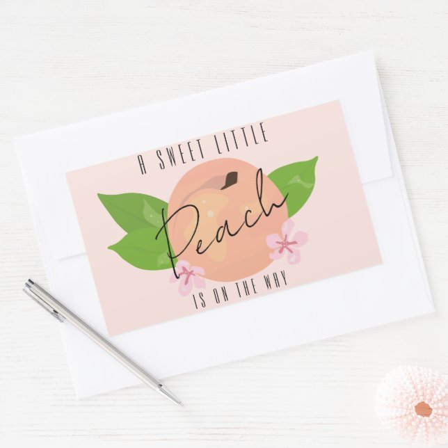 Pegatina Rectangular Baby Shower de color melocotón mínimo clásico (Sobre)