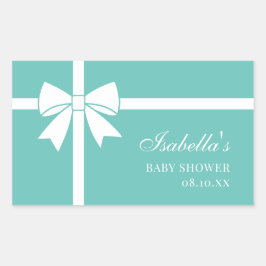 Pegatina Rectangular Baby Shower Elegante De Cinta Azul Y Blanco Verde 
