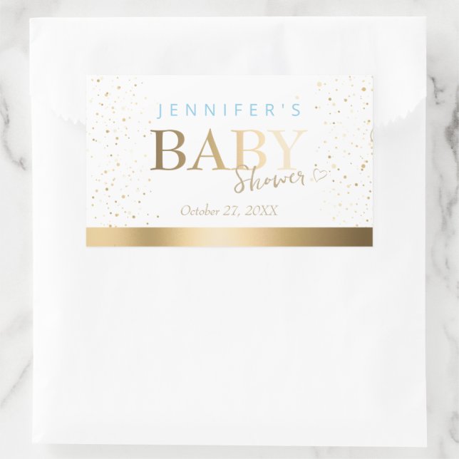 Pegatina Rectangular Baby Shower Gold Sparkboy (Bolso)