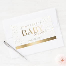 Pegatina Rectangular Baby Shower Gold Sparkle