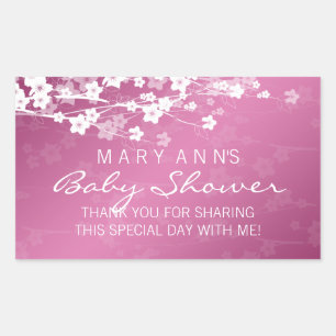 Pegatina Rectangular Baby Shower Gracias a Cherry Blossom Pink