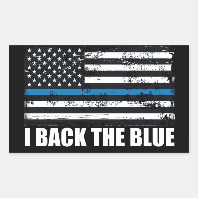 Pegatina Rectangular Back the Blue Thin blue line USA Flag MAGA WWG1WA (Anverso)