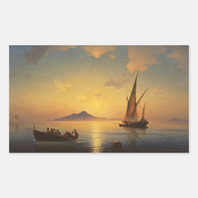Pegatina Rectangular Bahía de Nápoles Marítimo Ivan Aivazovsky (Anverso)