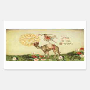 Pegatina Rectangular Bailarina del vintage, flores, y collage del