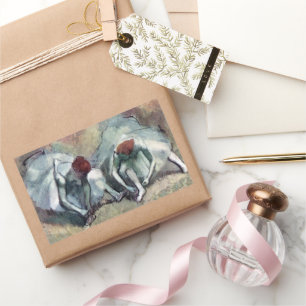 Pegatina Rectangular Bailarinas atándose los zapatos por Edgar Degas