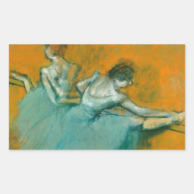 Pegatina Rectangular Bailarinas de Degas en el ballet de bar (Anverso)
