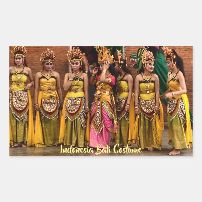 Pegatina Rectangular Bailarines con traje popular de Bali Indonesia (Anverso)