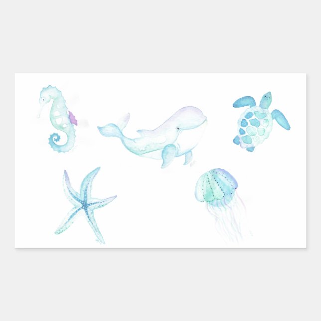 Pegatina Rectangular Bajo el mar (Anverso)