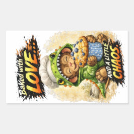 Pegatina Rectangular Baked with Love Sticker Cute Dino