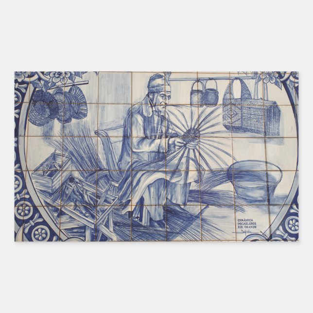 Pegatina Rectangular Baldosas azulejo portuguesas (Anverso)