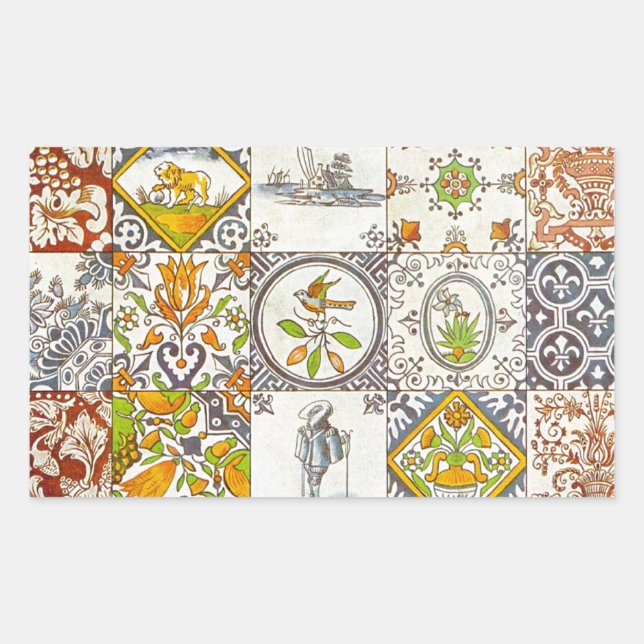Pegatina Rectangular Baldosas cerámicas holandesas (Anverso)