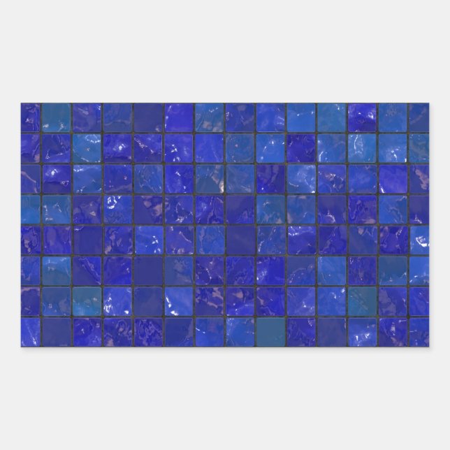 Pegatina Rectangular Baldosas de baño azules (Anverso)