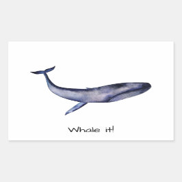 Pegatina Rectangular Ballena azul acuarela