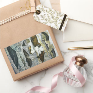 Pegatina Rectangular Ballenas, focas y morsas, animales marinos antiguo