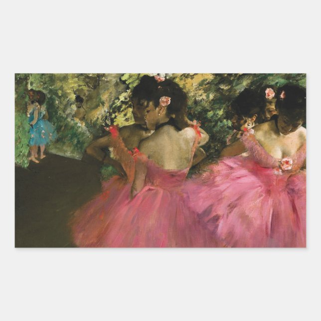Pegatina Rectangular Ballerinas en rosa de Edgar Degas (Anverso)