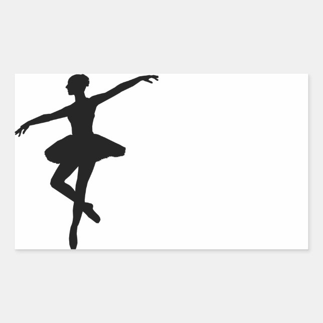 Pegatina Rectangular Ballet simple Ballerina Blanca Negra (Anverso)