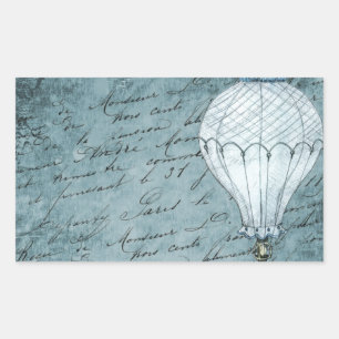 Pegatina Rectangular Balón de aire caliente azul oscuro Steampunk Handw