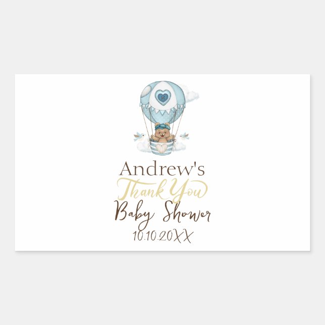Pegatina Rectangular Balón de aire caliente Teddy Bear Cloud Bird (Anverso)