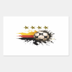 Pegatina Rectangular Balón de fútbol con bandera alemana y cuatro estre