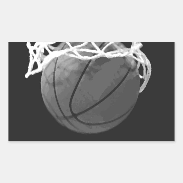 Pegatina Rectangular Baloncesto blanco y negro (Anverso)