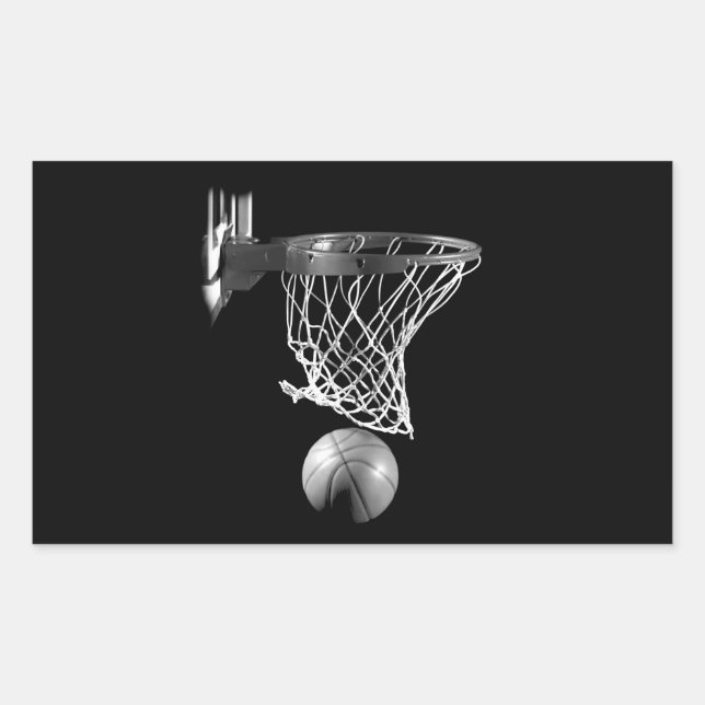 Pegatina Rectangular Baloncesto blanco y negro (Anverso)