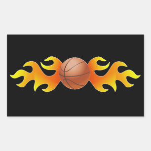 Pegatina Rectangular Baloncesto con llamas