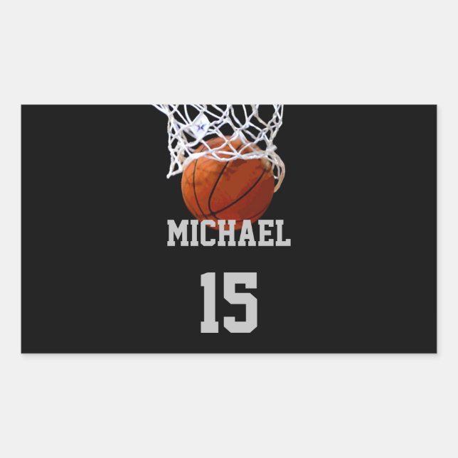Pegatina Rectangular Baloncesto Su Nombre (Anverso)