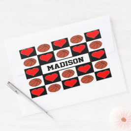 Pegatina Rectangular Baloncesto y corazón Personalizado jugador nombre 