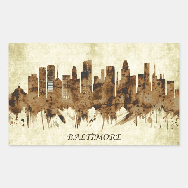 Pegatina Rectangular Baltimore Maryland Cityscape (Anverso)