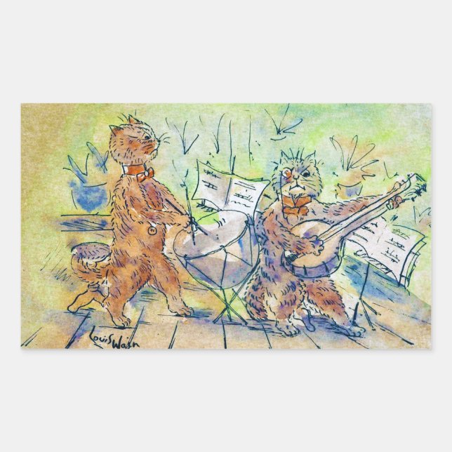 Pegatina Rectangular Banda de gatos, Louis Wain (Anverso)