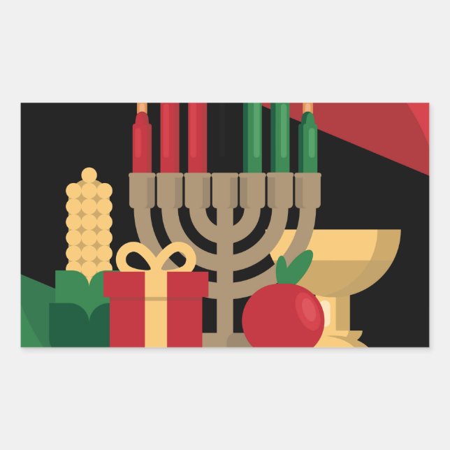 Pegatina Rectangular banda diagonal Happy Kwanzaa (Anverso)