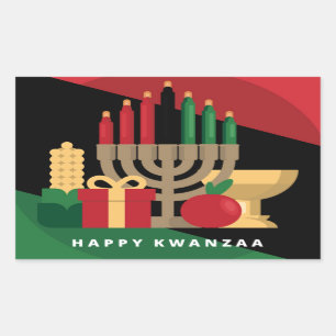 Pegatina Rectangular banda diagonal Happy Kwanzaa
