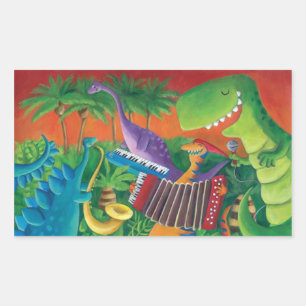 Pegatina Rectangular Banda Funky Dinosaur