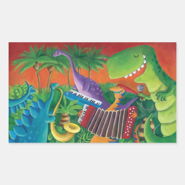 Pegatina Rectangular Banda Funky Dinosaur (Anverso)