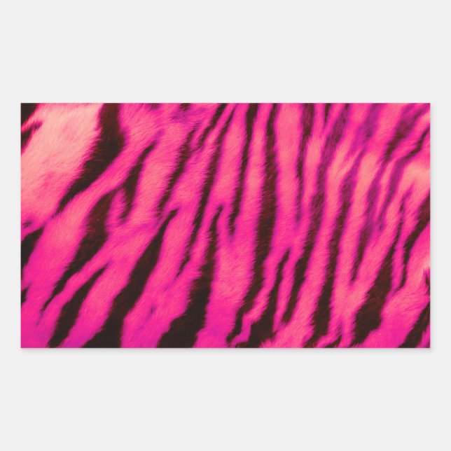 Pegatina Rectangular Bandas de tigres rosados salvajes y vibrantes (Anverso)