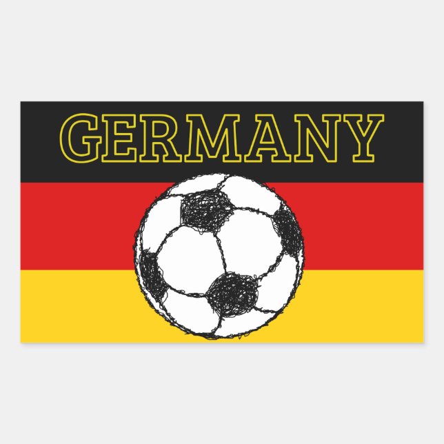 Pegatina Rectangular Bandera alemana con fútbol (Anverso)