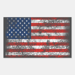 Pegatina Rectangular Bandera Americana Angustiada Patriótica