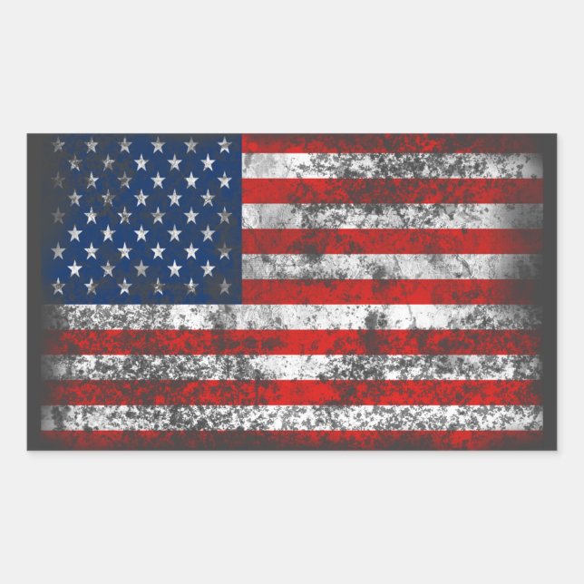Pegatina Rectangular Bandera Americana Angustiada Patriótica (Anverso)