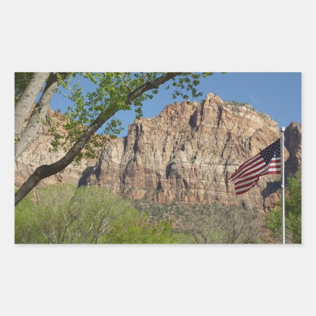 Pegatina Rectangular Bandera Americana en el Parque Nacional Zion I (Anverso)