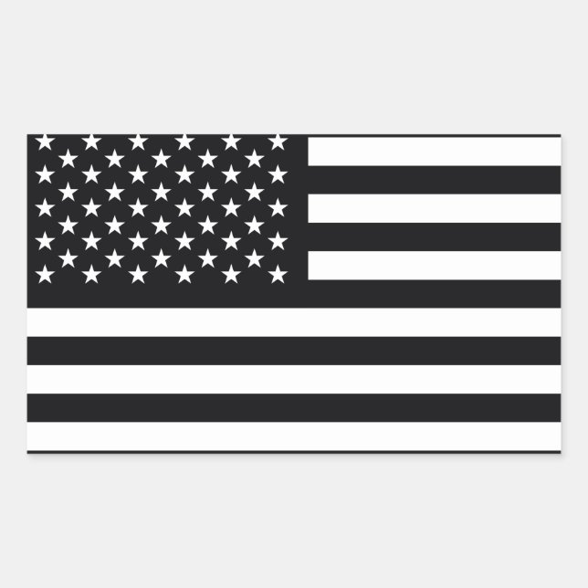 Pegatina Rectangular Bandera Americana Negro Blanco (Anverso)