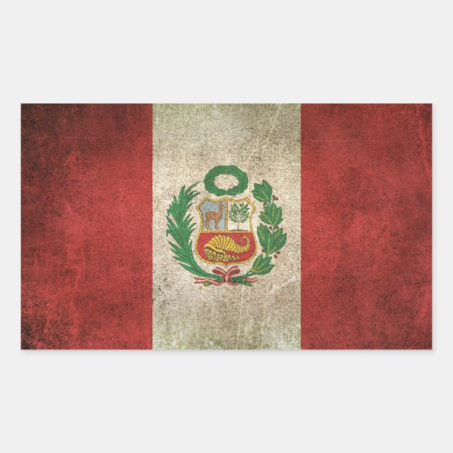 Pegatina Rectangular Bandera apenada vintage de Perú (Anverso)