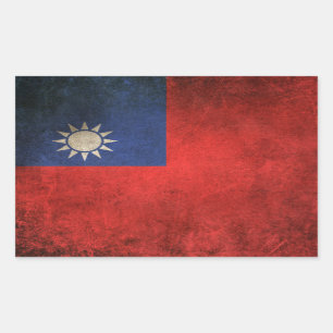 Pegatina Rectangular Bandera apenada vintage de Taiwán