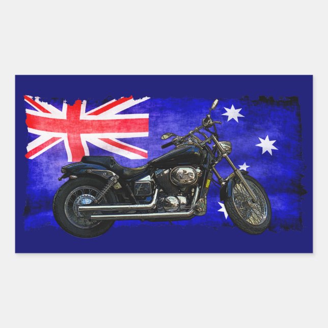 Pegatina Rectangular Bandera Australia abajo, diseño de motociclista (Anverso)