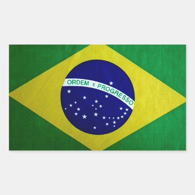 Pegatina Rectangular Bandera brasileña de apariencia vintage (Anverso)