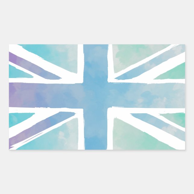 Pegatina Rectangular Bandera británica de color de agua dulce (Anverso)