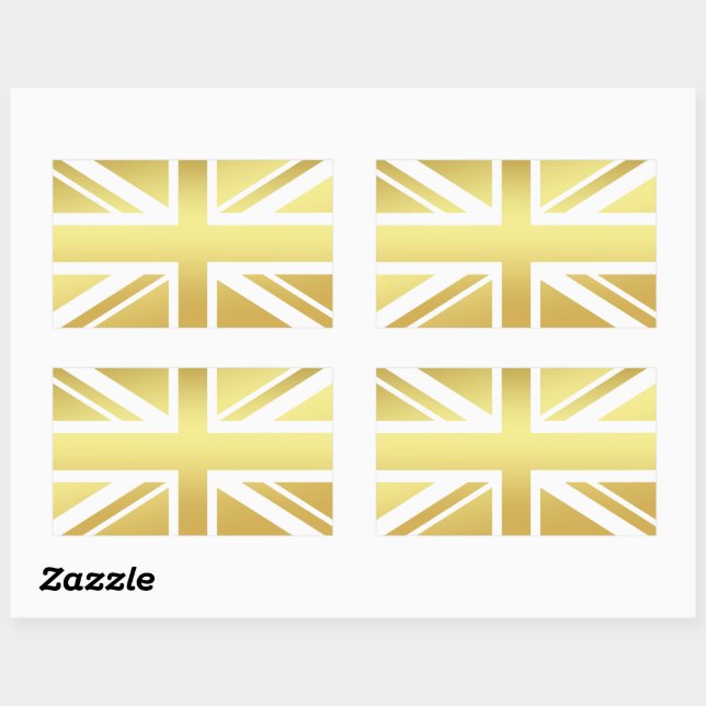 Pegatina Rectangular Bandera británica Union Jack dorada (Hoja)