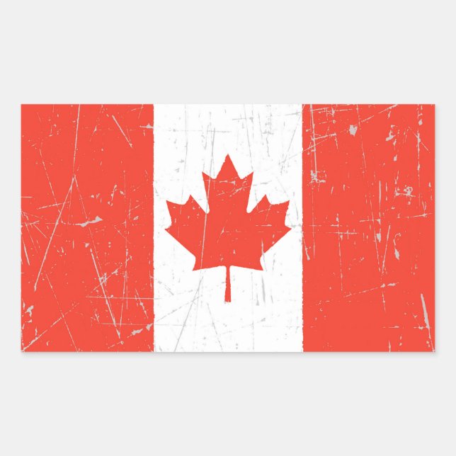 Pegatina Rectangular Bandera canadiense esposada y rasgada (Anverso)