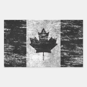 Pegatina Rectangular Bandera canadiense esposada y venerada, negra