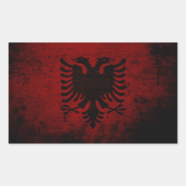 Pegatina Rectangular Bandera de Albania negra grunge (Anverso)